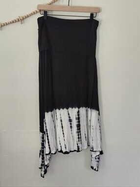 Y2K Grunge Boho Tie Dye Black Foldover Convertible Midi Skirt/Dress Size L